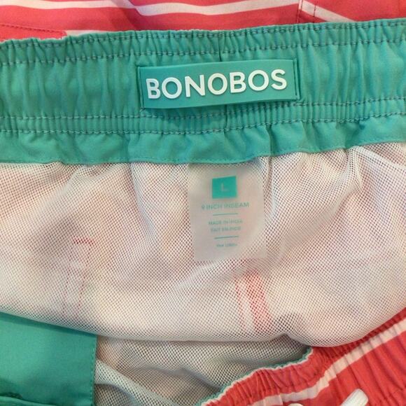 BONOBOS Pink White Stripe 9" Inseam Swim Trunks Men's size L - Picture 4 of 5